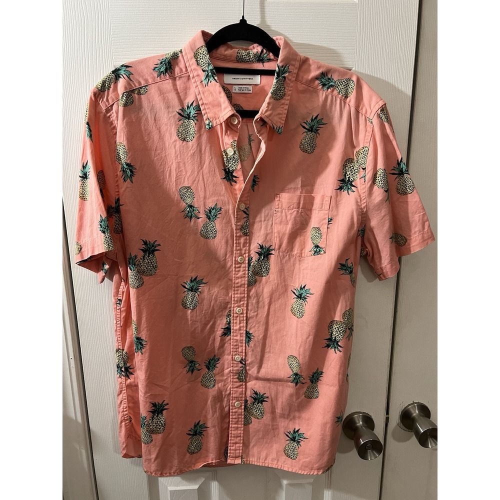 Men's Pineapple Shirt by‎ Urban Pipeline Size Large Button Front Coral